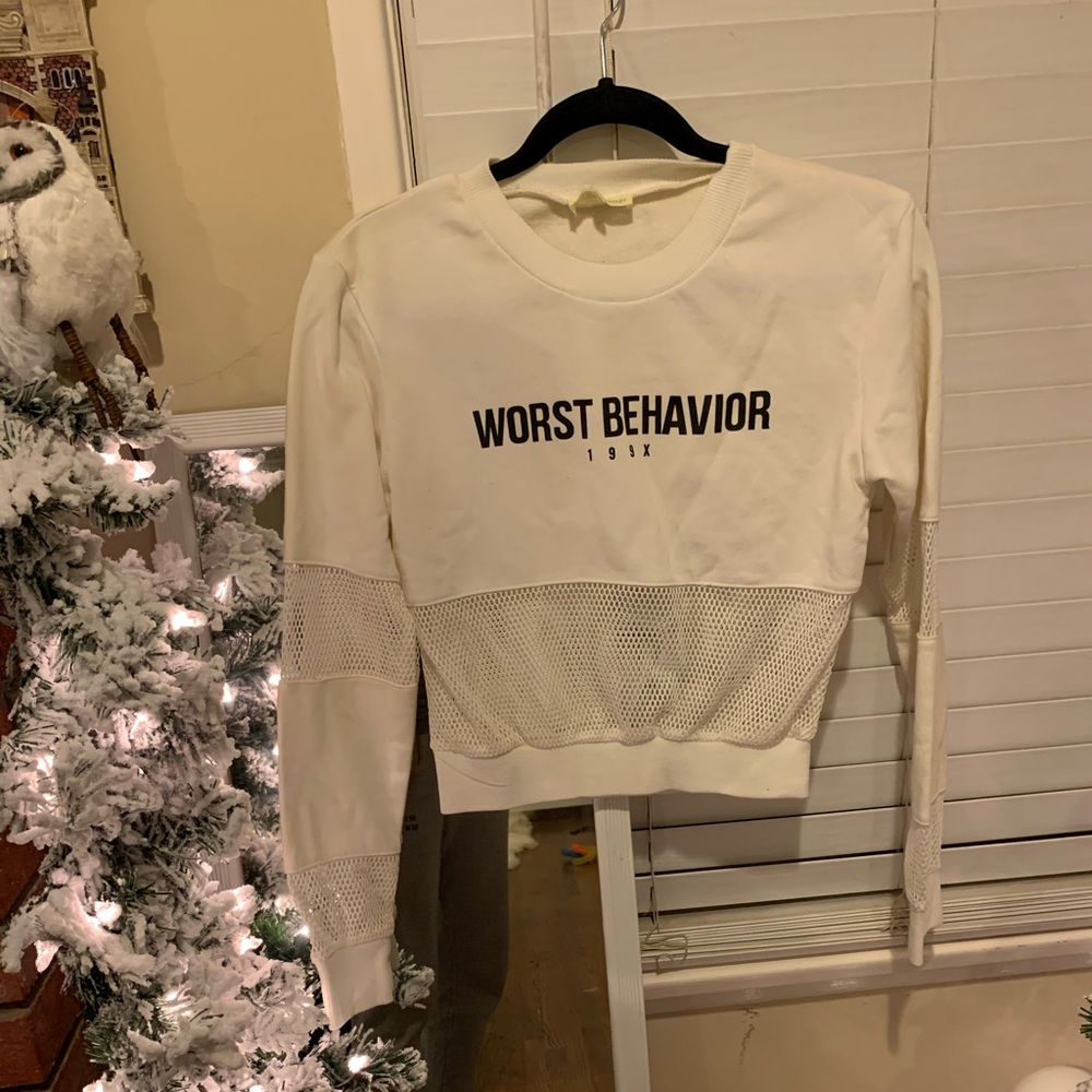 Cute Woman’s White Long Sleeve Mesh Blouse